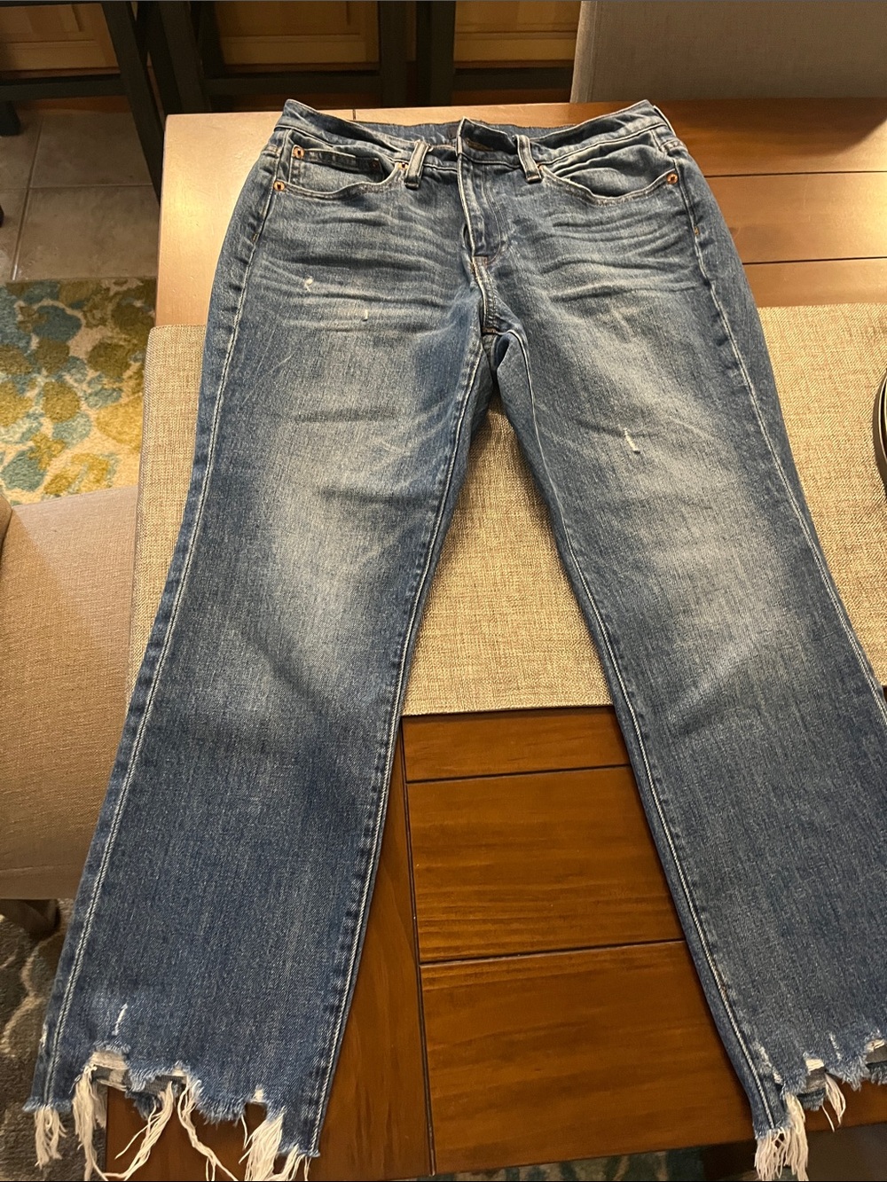 JCREW.  Frayed hem jeans
